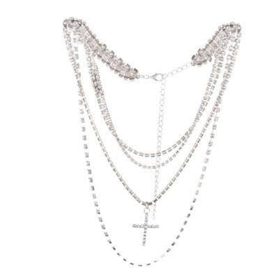 

Accessories Jewelry Fashion Temperament Multilayer Metal Cross Pendants Three Layers Chain Necklace