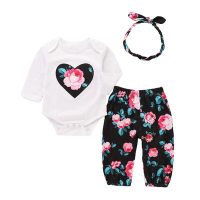 

Newborn Baby Girls Floral Print 3pcs Cute Clothes Set Romper Pants Headband