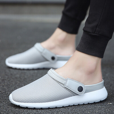 

Summer mens shoes mesh casual breathable canvas tide shoes Korean trend mens net red wild bean bean half dragging tide shoes