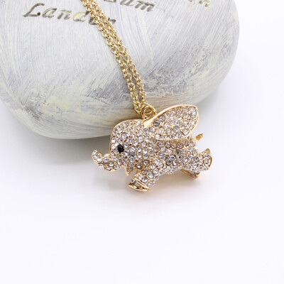 

Gold Plated Rhinestone Cute Baby Elephant Pendant Chain Sweater Necklace