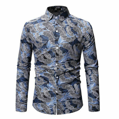 

Mens Long Sleeve Shirt Slim Fit Casual Formal Summer Cotton Floral T-Shirt Tops