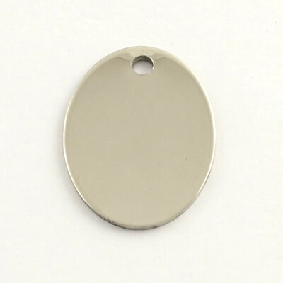 

201 Stainless Steel Pendants Oval Blank Stamping Tag Stainless Steel Color 24x17x1mm Hole 3mm