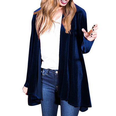 

Toponeto Women Solid Regular Frill Slim Fit Long Sleeve Peplum Velvet Coat Cardigan