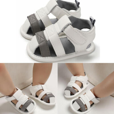 

Newborn Baby Boy Soft Sole White Crib Shoes Toddler Summer Sandals Size 0-18