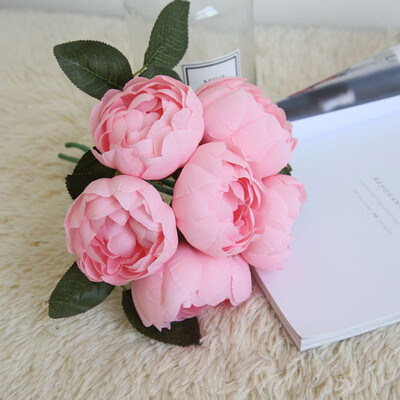 

Gobestart 1 Bouquet 6 Heads Artificial Peony Silk Flower Leaf Home Wedding Party Decor BU