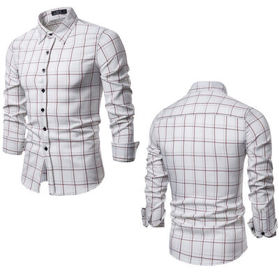 

New Men Long Sleeve Plaid Shirt Grid Fit Slim Stylish Casual Dress Shirts Tops