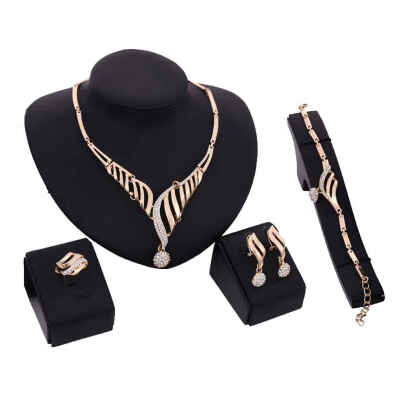 

Fashion Women Jewelry Set Bride Wedding Party Gold Plated Chain Necklace Bracelet Earring Rings