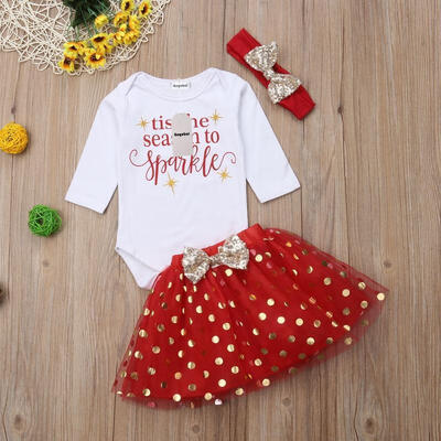 

Xmas Newborn Baby Girls Romper Jumpsuit BodysuitDot Skirts Clothes Outfits Sets