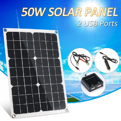 

DC 5V DC 18V 50W Dual Output Solar Panel with 2 USB Interface Car Charger IP65 Water Resistance Portable Completed Accessories f