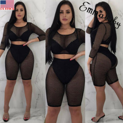 

US Women Crop Top Blouse Pants Two-piece Playsuit Bodysuit Jumpsuit Romper Set