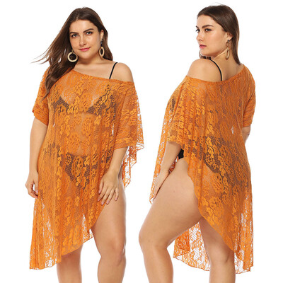 

Roseonmyhand Women Plus Size Sexy Off Shoulder Solid Swimsuit Cover Up Bikini Swimwear Dress