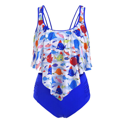 

Roseonmyhand Womens Plus Size High waist Pure Belt vest Swimsuit Fish Two-piece Swimsuits