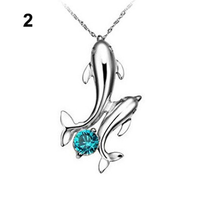 

Cute Silver Plated Double Dolphins Pendant Charm Chain Necklace Lady Jewelry