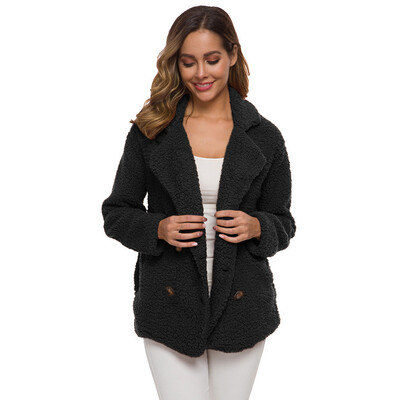 

Toponeto Women Casual Solid Outerwear Faux Fur Cardigan Loose Turn-down Button Coat