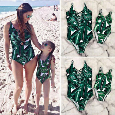 

Mother Daughter Swimsuit Family Matching Swimwear Women Kids Girls V Neck Bikini