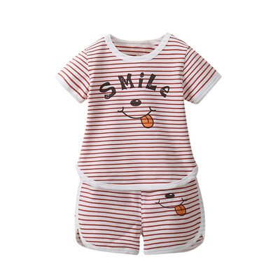 

Summer Sport Set Clothing for Boys Adorable Stripe Letter Print Short Sleeve T-Shirt Blouse Shorts Casual Sportswear