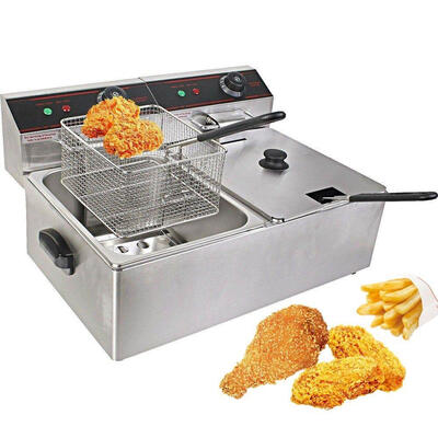 

12L Electric Deep Fat Fryer Dual Tank hot fryer Basket Oil Fried Chips Fish Nuggets Fry Food Kitchen Cook Pan
