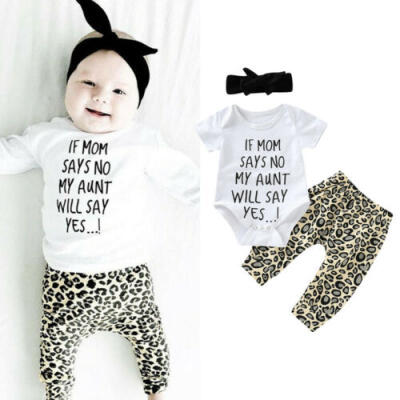 

Newborn Infant Kids Baby Girl Summer Clothes Tops RomperLeopard print Pants Set