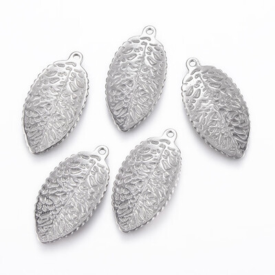 

304 Stainless Steel Pendants Leaf Stainless Steel Color 24x12x2mm Hole 12mm