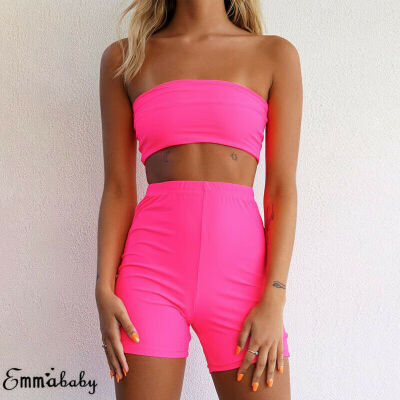 

UK Women 2PCS Crop Top Shorts Co ord Set Vest Bra Shorts Tracksuit Sport Set