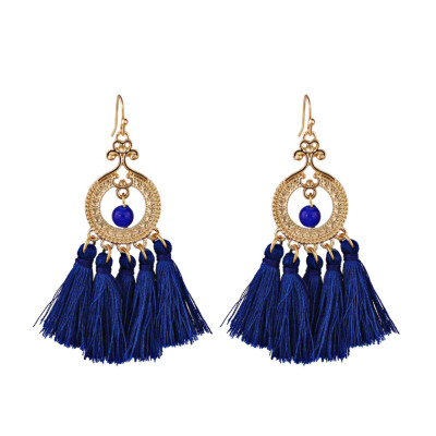 

Bohemian Women Big Ring Long Tassel Dangle Hook Earrings Statement Jewelry Gift