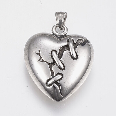 

304 Stainless Steel Pendants Heart Antique Silver 315x26x10mm Hole 6mm