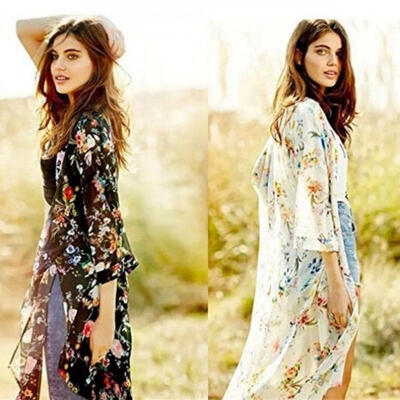 

Floral Beach Chiffon Loose Shawl Kimono Cardigan Top Cover up Blouse Women Coat