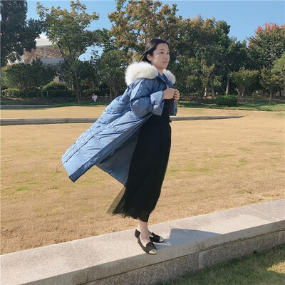 

2018 han edition winter clothing new fashion loose quilt type big hair collar is thickened too knee long style down jacket female