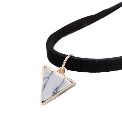 

Hot And Beautiful Triangle Turquoise Pendant Necklace Women Fashion Black Leather Rope Choker Collar Accessories Gift