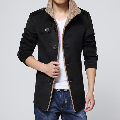 

Male Winter Warm Outwear Slim Long Sleeve Lapel Collar Button Down Jacket Coat