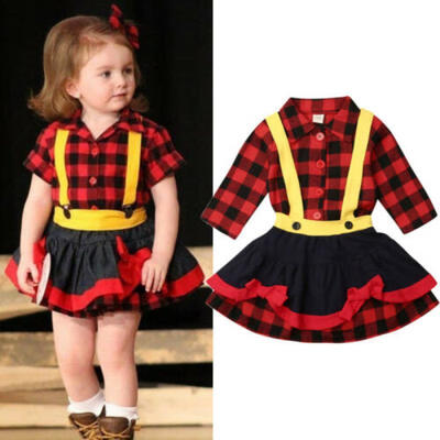 

Toddler Baby Kids Girl Xmas Plaids Top T-ShirtSkirt Dress Outfit Set Clothes