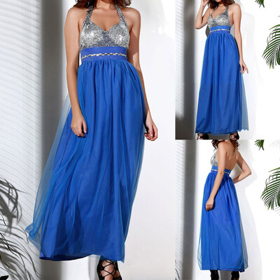 

〖Follure〗Women Fashion Sequin Mesh Backless Deep V Neck Sleeveless Long Dress