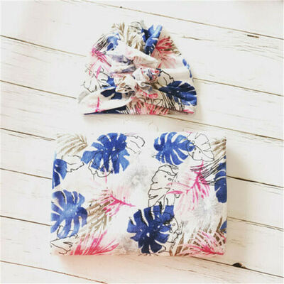

Newborn Infant Baby Floral Print Swaddle Blanket Warm Sleep Muslin WrapHat