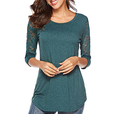

Nomeni Women Spring 34 Sleeve O Neck Lace Patchwork T Shirt Pullover Tops Blouse