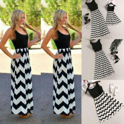 

Mother&Daughter Casual Boho Striped Maxi Dress Mommy&Me Matching Set Outfits