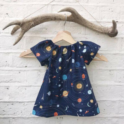 

Newborn Toddler Baby Girl Short Sleeve Planet Print Party Loose Dresses Sundress
