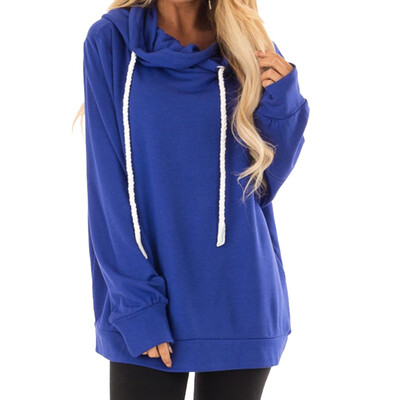 

New Autumn And Winter Women Pure Color Hoodie Sweatshirt Loose Casual Long Sleeve Lace Turtleneck Hooded Pullover