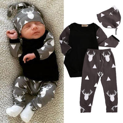 

Newborn Infant Baby Girl Boy Top RomperDeer Pants Leggings 3pcs Outfits Set