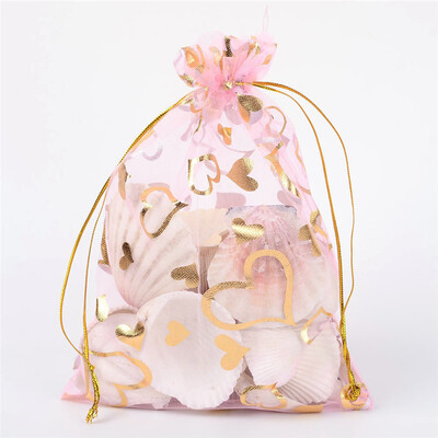 

PH PANDAHALL 100 Pcs PeachPuff Heart Drawstring Organza Gift Bags