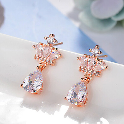 

Fashion Crown Gold Silver Earrings Women Brincos Female Cz Rhinestone Silver Crystal Jewerly Drop Earring
