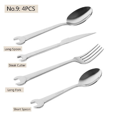 

304 Stainless Steel Tableware Creative Wrench Shape Fork Spoon Dinner Steak Cutter Spanner Cutlery Fruit Dessert Tea Picnic Flatwa