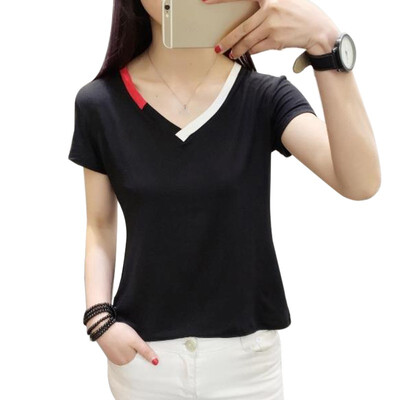 

Female Summer Loose T-shirt Solid V-neck Top Women Fashion T-shirt