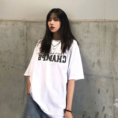 

Summer Letter Print Tshirt Womens Round O Neck Short Sleeve Loose Pullover Simple T-Shirt