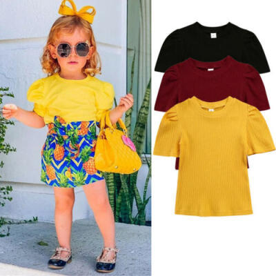 

UK Toddler Kids Baby Girl Padded Shoulder Short Sleeve T-Shirt Top 100 Cotton