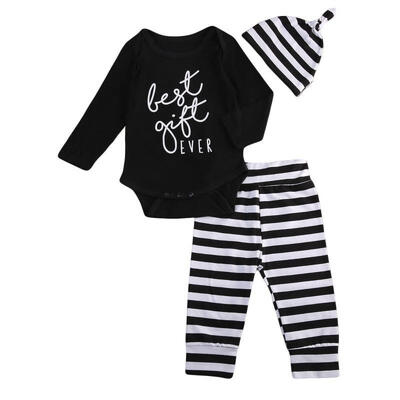 

3Pcs Fashion Newborn Baby Boys Girls long sleeve Tops Romper Long Pants Hat Outfits