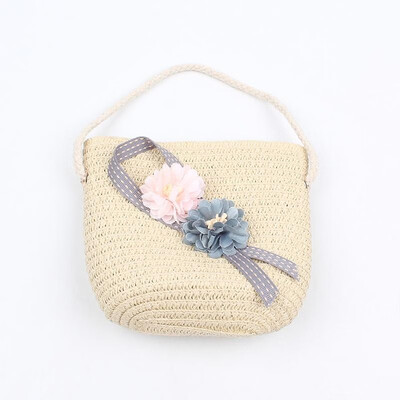 

Girls Knitting Straw Handbag Solid Color Flowers Decoration Kids Summer Casual Holiday Crossbody Bag