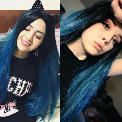 

〖Follure〗Natural Synthetic Wig Straight Gradient Blue Long Hair Party Wigs For Women