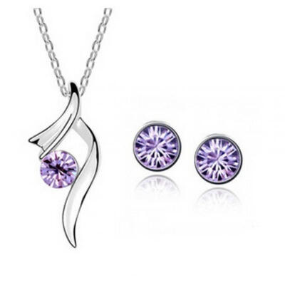 

Women´s Fashion Jewelry Round Diamond Pendant Necklace Chain White Gold White Blue Rose Purple