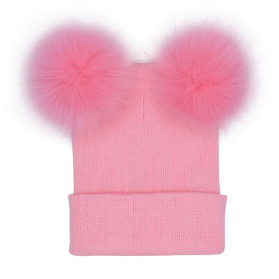 

Fashion Women Winter Warm Knitted Cap with Double Fur Pompom Ball Cute Girls Beanie Hat