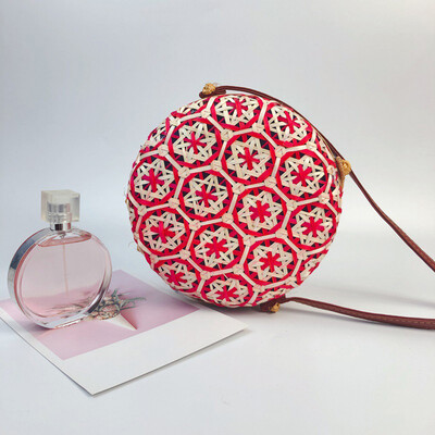 

Tailored Circle Handwoven Bali Round Retro Rattan Straw Beach Multicolor Bag Crossbody